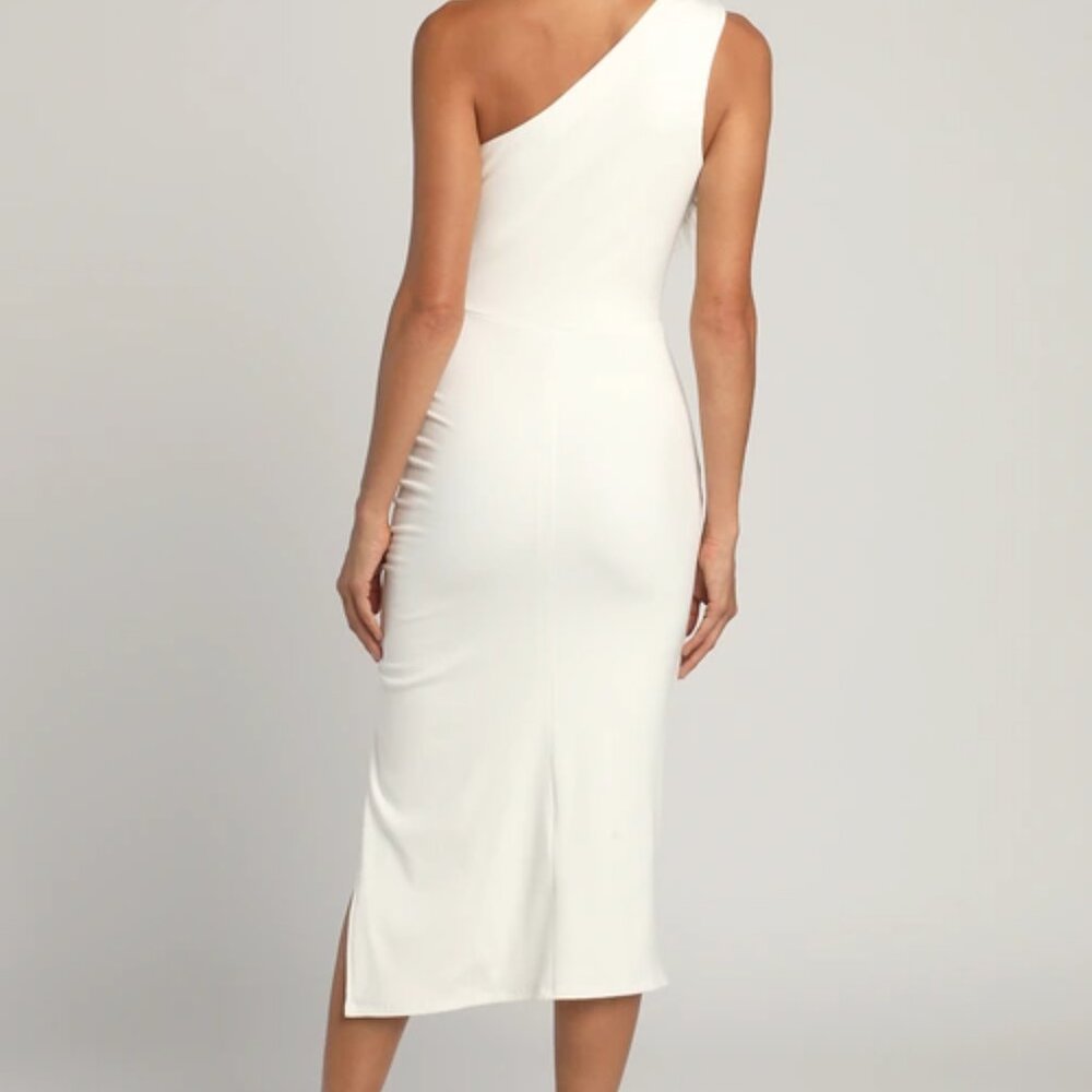 Lulus Centered on Style White One-Shoulder Bodycon Midi Dress - Picture 3 of 4